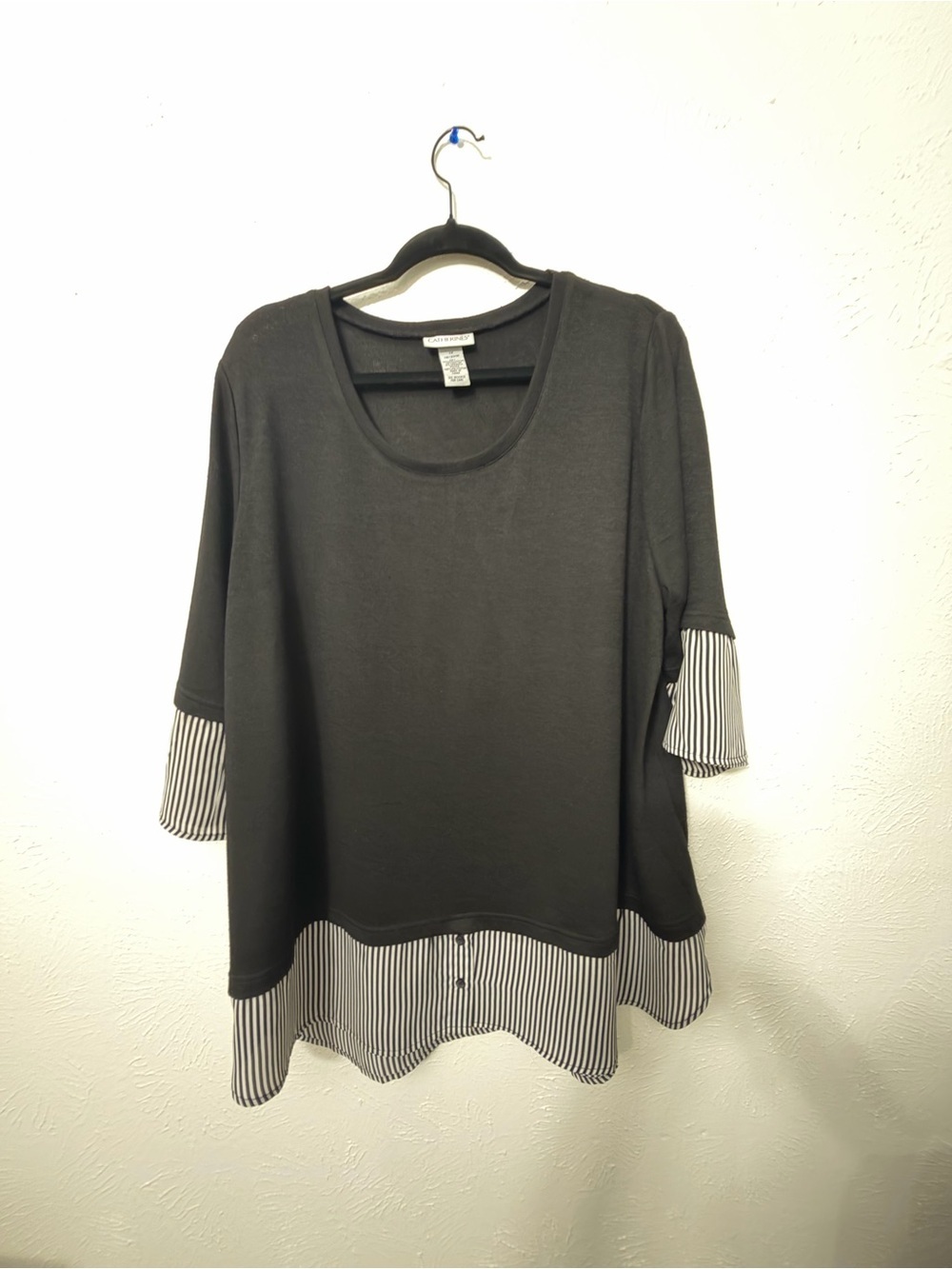 Catherines Plus Size 20w Black Striped Layered Tunic Top - Picture 2 of 7